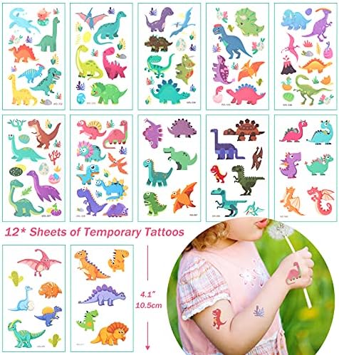 60 PCs Dinosaur Party Bags Fillers Slap Bracelets Tattoos Keychain Ring Bracelet Birthday Gifts Dinosaur Party Favours for Boys Kids