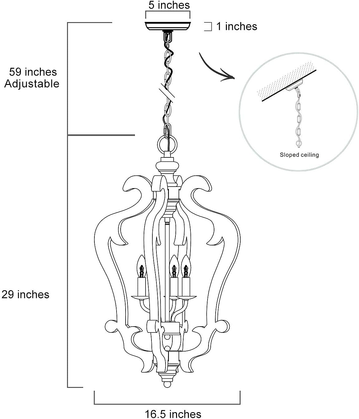 Best Deal Cheap 🛒 KSANA Farmhouse Chandelier for Dining Room, Wood Chandelier for Foyer, Kitchen Island, Distressed White Finish, 3-Light, 16.5 W x 29” H