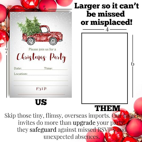 Miniatura 8 de Invitaciones de Navidad con sobres camión de Navidad de acuarela nevada con árboles, paquete de 20 tarjetas de invitación de relleno de doble cara