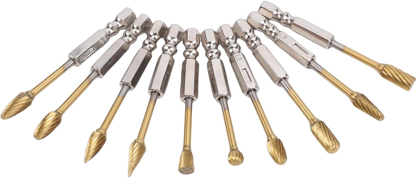 Zunate 10PCS Burr Set, 1/4 Inch Shank Tungsten Steel Double Cut Burr Bits for Metal, Wood, Stone Grinding, Deburring, Carving with Storage Box
