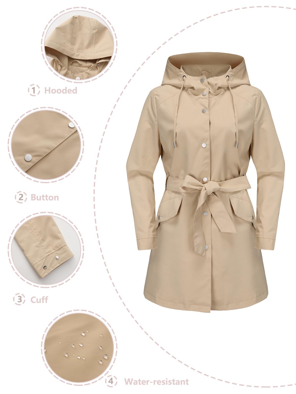 Donne Cappotto Primavera Autunno Donna Lunga Giacca a Vento Impermeabile all'aperto con Cappuccio Giacca Donna Casual Cappotti Monopetto