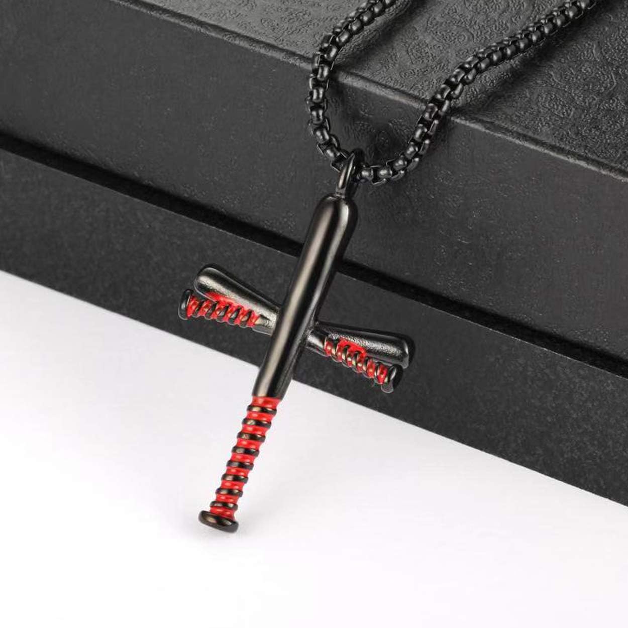 Baseball Bat Cross Pendant Necklace for Men Women 24" Stainless Steel Chain
