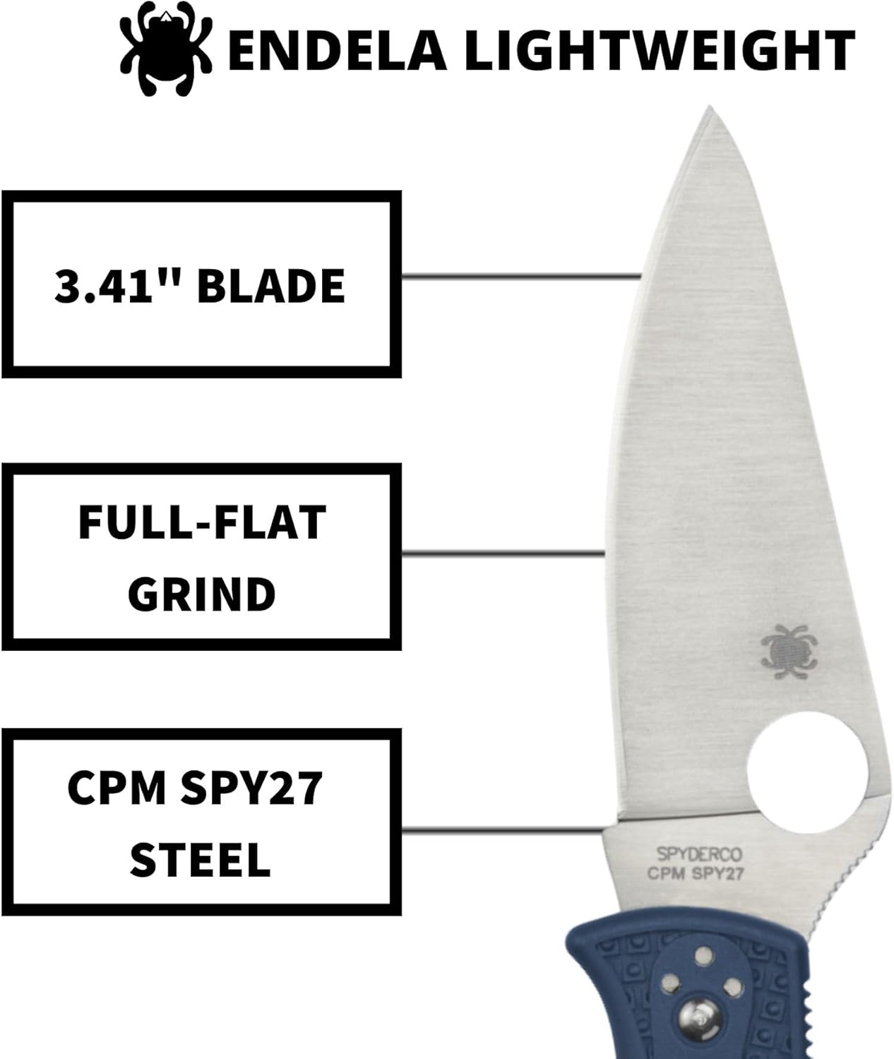 Spyderco Endela Lightweight Folding Pocket Knife with 3.4" CPM SPY27 Steel Blade and FRN Handle - EDC Knife for Men and Women, Perfect for Hunting, Tactical, Camping, Survival - PlainEdge - C243PCBL
