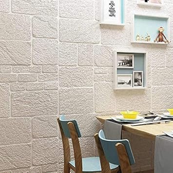 PremiumWallArts Ceiling Wallpaper (2 Pcs) 3D Foam Wallpaper Sticker Panels I Ceiling Wallpaper for Living Room Bedroom Foam Tiles (Brick Design, White Colour, 2 Pieces, 70 x 70cm Each)