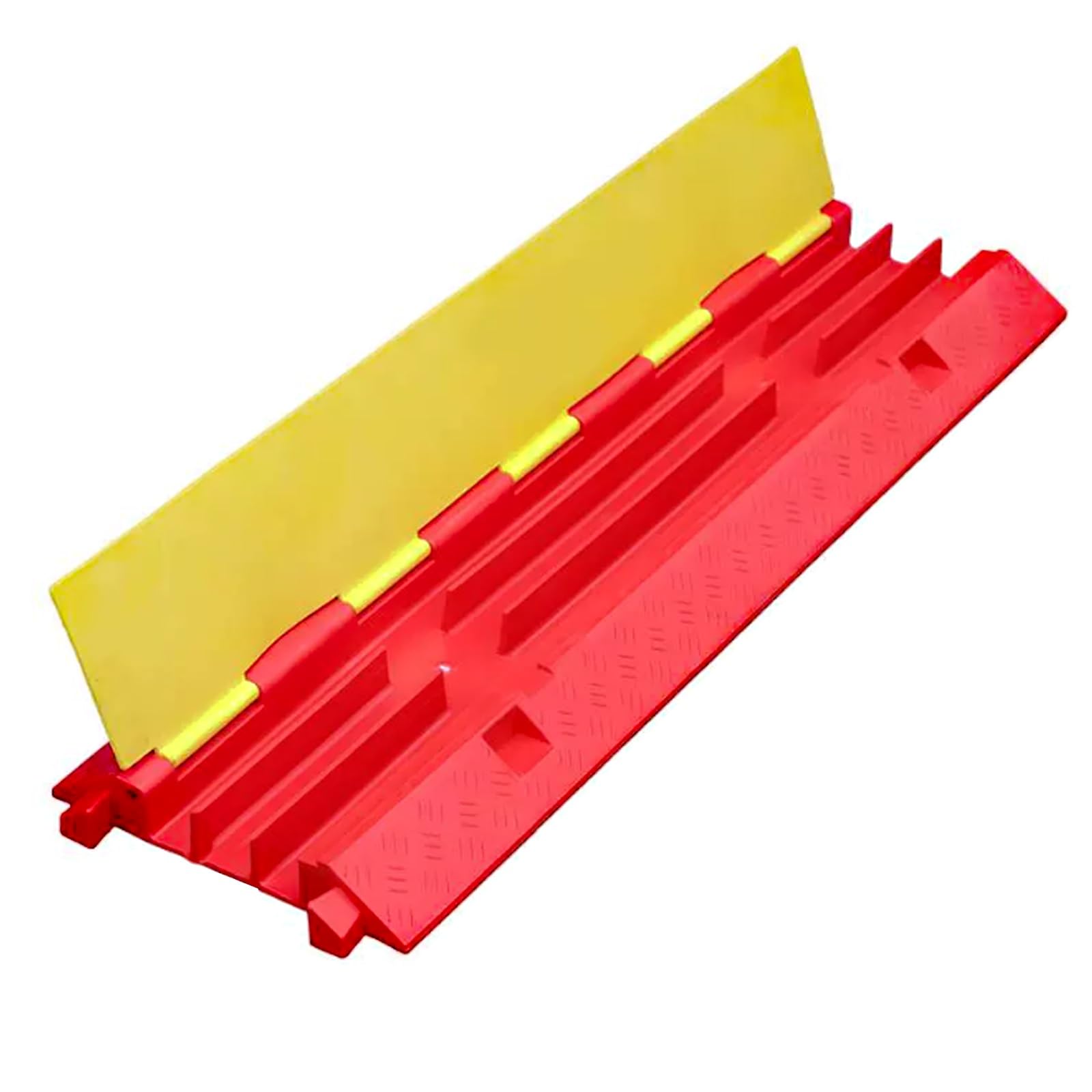 Canaleta Cables Suelo, Protector Cable de 3 Canales, Rampa Coche Modular de Plástico de Alta Resistencia, Diseño Abatible Que Soporta 300 Kg, Rojo y Amarillo