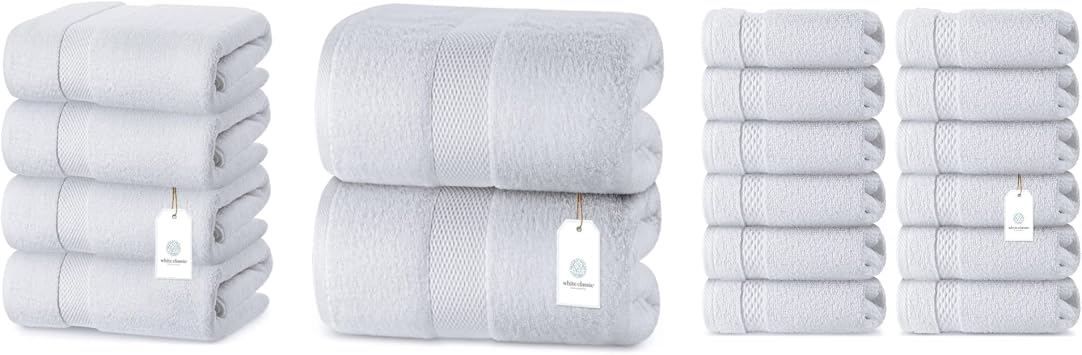 White Classic 4 White Bath Towels 27 x 54 and 2 White Bath Sheet Towels 35 x 70 and 12 White Washcloths 13 x 13 | Cotton, Highly Absorbent and Quick Dry for Hotels, Spa and Bathroom