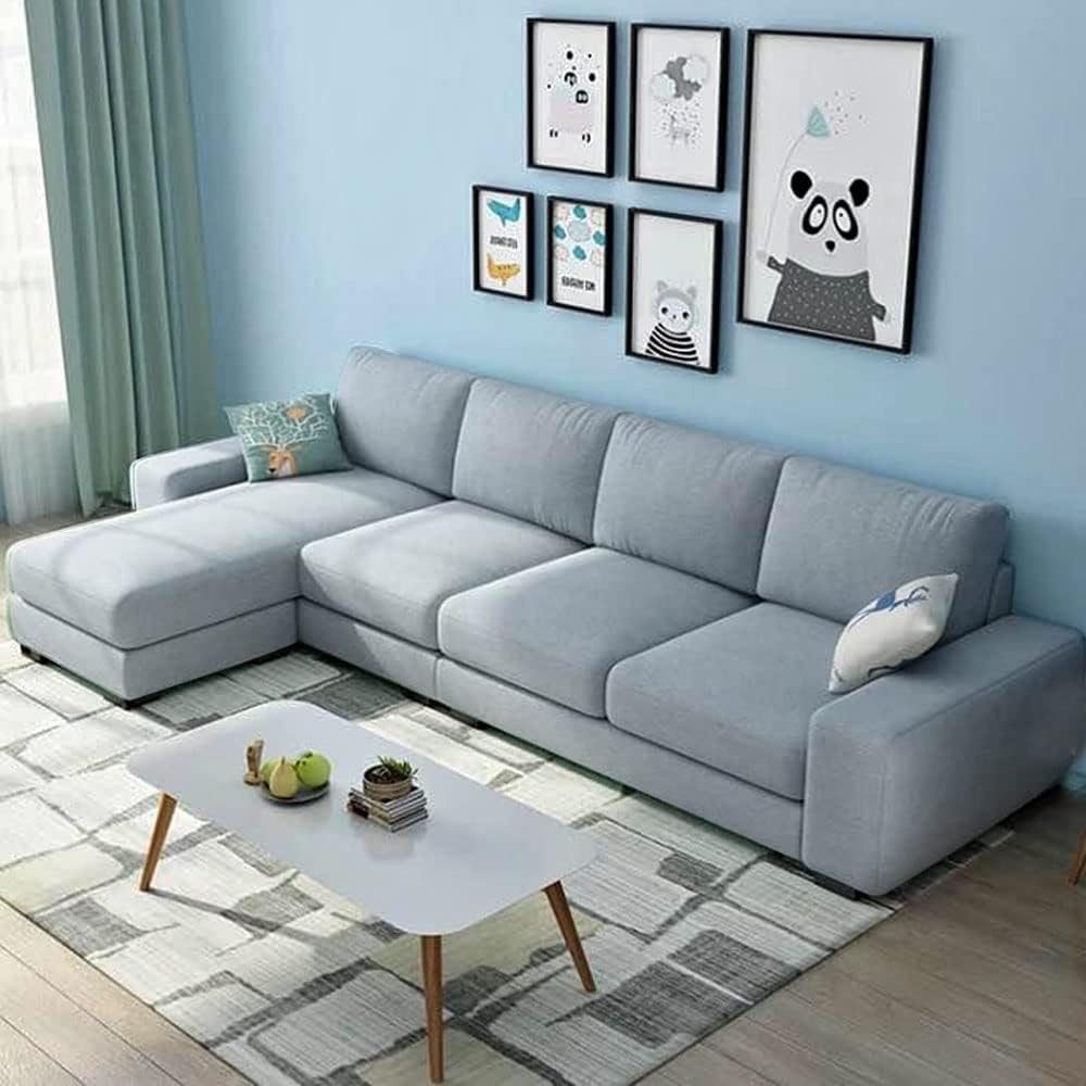 Woodsfreak Luxurious Day Bed Designer Sofa 5 Seater L Shape Sofa Set for Living Room (Blue Fabric) Left Side-image-9