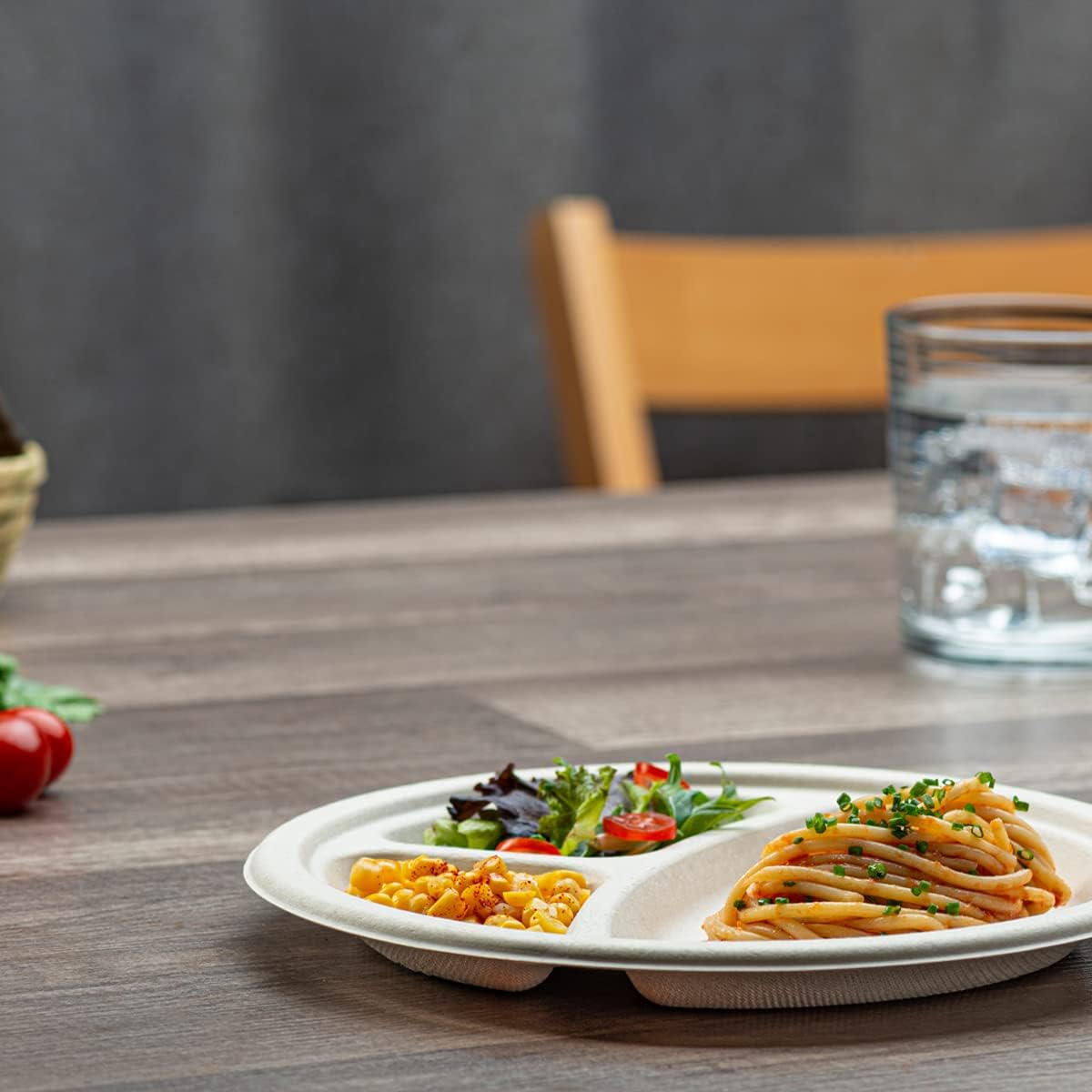 GUSTO [9 Inch 3 Compartment Compostable Paper Plates - 125 Pack Heavy-Duty Kraft Divided Disposable Biodegradable Plates - Brown Unbleached (Formerly Comfy Package)