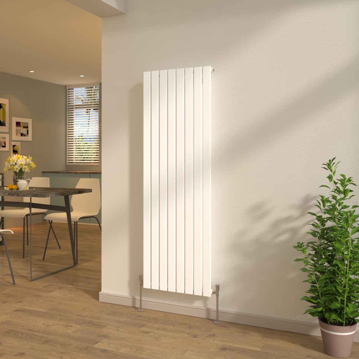 Nrg White Vertical Gloss 1600X544mm Flat Panel Single Column Designer Radiator Tall Upright Bathroom Central Heating + Free Angled Valves
