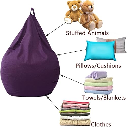 Miniatura 5 de Funda de puf de almacenamiento de animales de peluche (sin relleno) extra suave para silla de puf  Funda de repuesto 100% algodón de lino con espuma