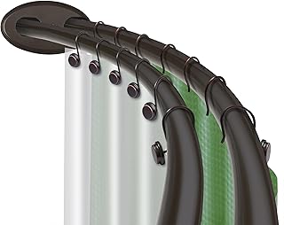 Utopia Alley Rustproof Wall Mounted Aluminum Double Curved Shower Curtain Rod, Screw Mount Rod, Secure Than Tension, Adjustable Shower Rod from 45" to 72", Includes shower liner & hooks (Bronze)