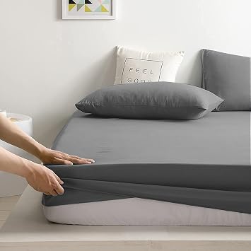 Fitted Sheet 100% Egyptian Cotton 600 Thread Count 16/40CM Extra Deep Pocket Bottom Sheets - Satin White Grey Luxury Mattress Topper Bed Sheets Double King Superking (Grey, Double)