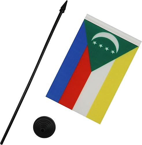 Miniatura 297 de Bandera de mesa Sierra Leona de 5 x 8 pulgadas, bandera de escritorio de Sierra Leona, 8.3 x 5.5 in, barra y base de plástico negro AZ FLAG