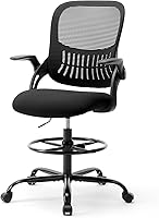 Vista 1 de DUMOS Silla de Dibujo con Brazos Abatibles, Silla Alta de Oficina para Escritorio de Pie con Ruedas 360°, Silla de Computadora Ergonómica de Malla