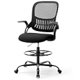 Drafting Chair with Flip-up Arms, Tall Office Standing Desk Chair with 360° Rolling Chair, Counter Height Adjustable Ergonomic Mesh Computer Chair, New Black