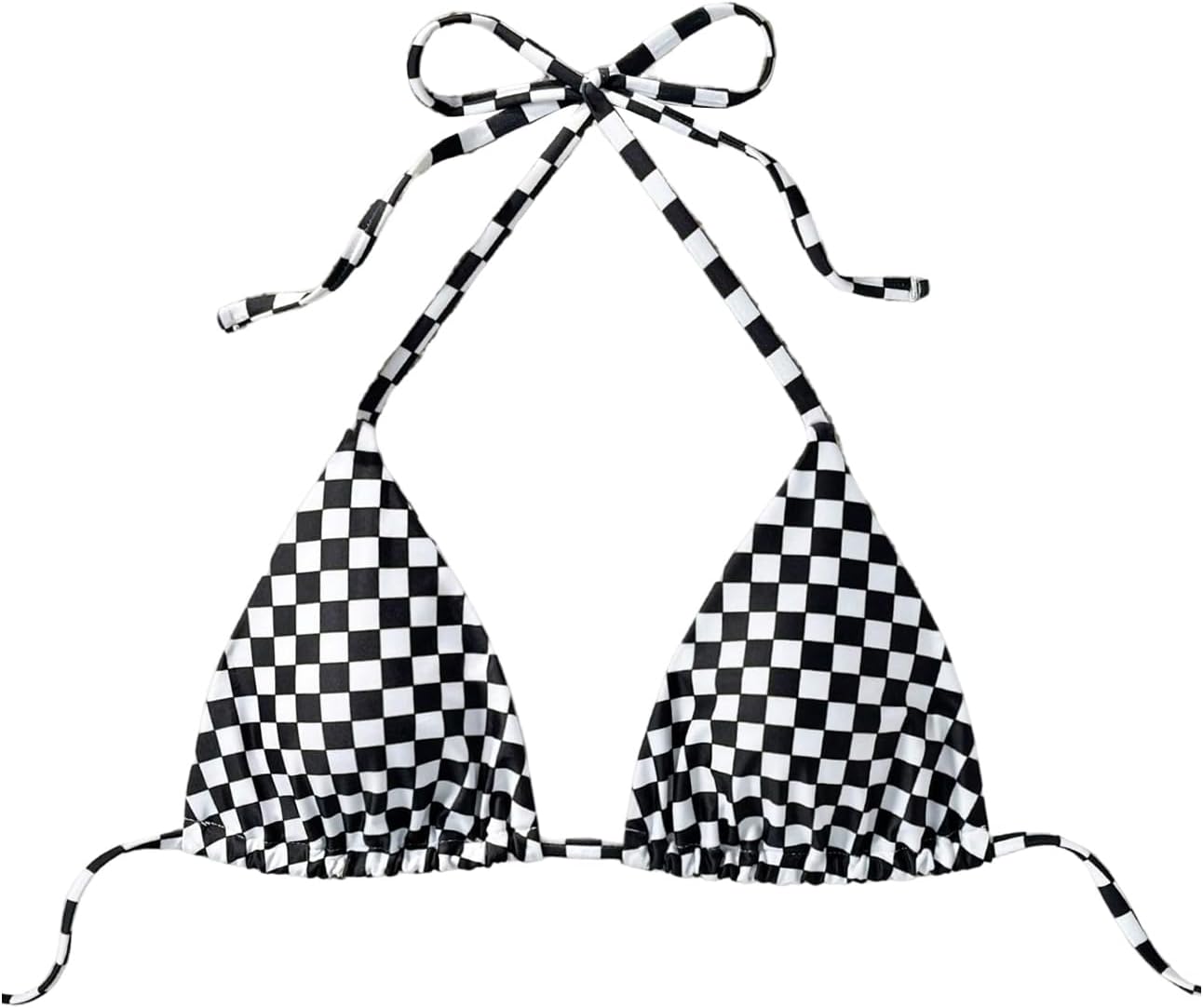 SOLY HUX Women's Plaid Triangle Bikini Top Only Halter Padded Swimsuit Tops Cute Swimwear
