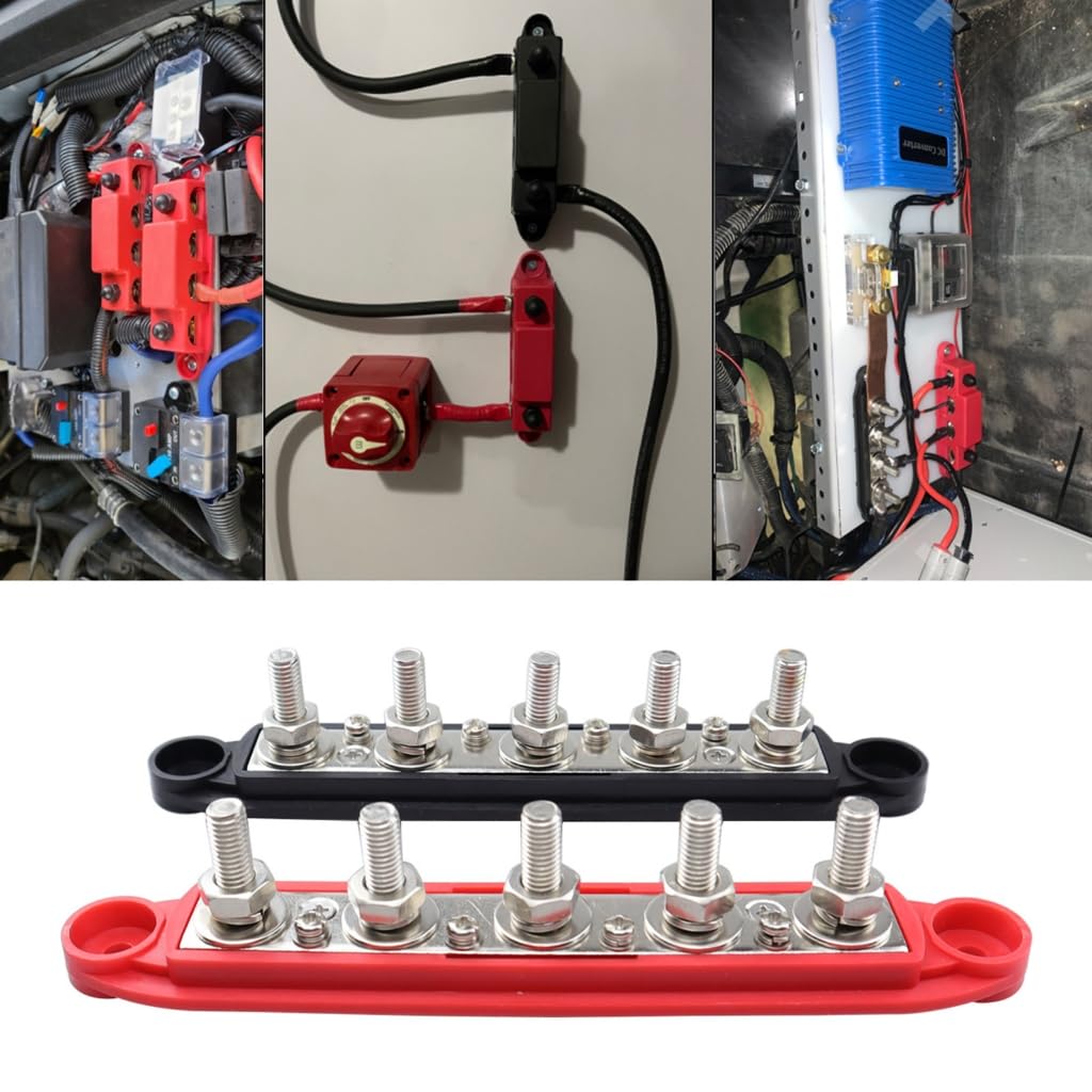 48V Power Distribution Block 300A Bus Bar Terminal Block 5 Studs for Boats RVs