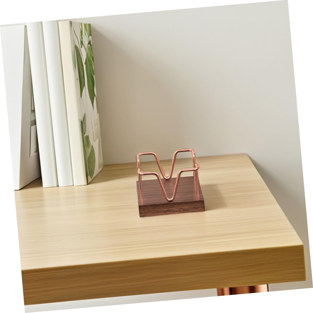 2pcs Wooden Note Holder and Metal Memo Pad Dispenser Set, Small Desk Organizer for Adhesive Notes, Walnut Finish with Gold and Rose Gold Accents, Office and Study Workspace