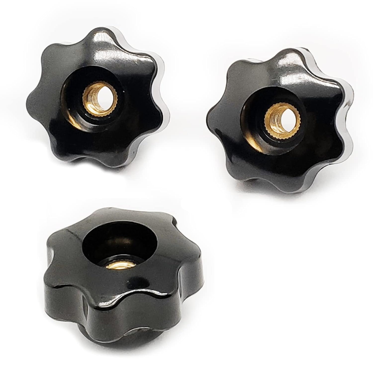 6pcs M81.25mm Bakelite Female Clamping Knob，40mm Dia Star Head, Brass