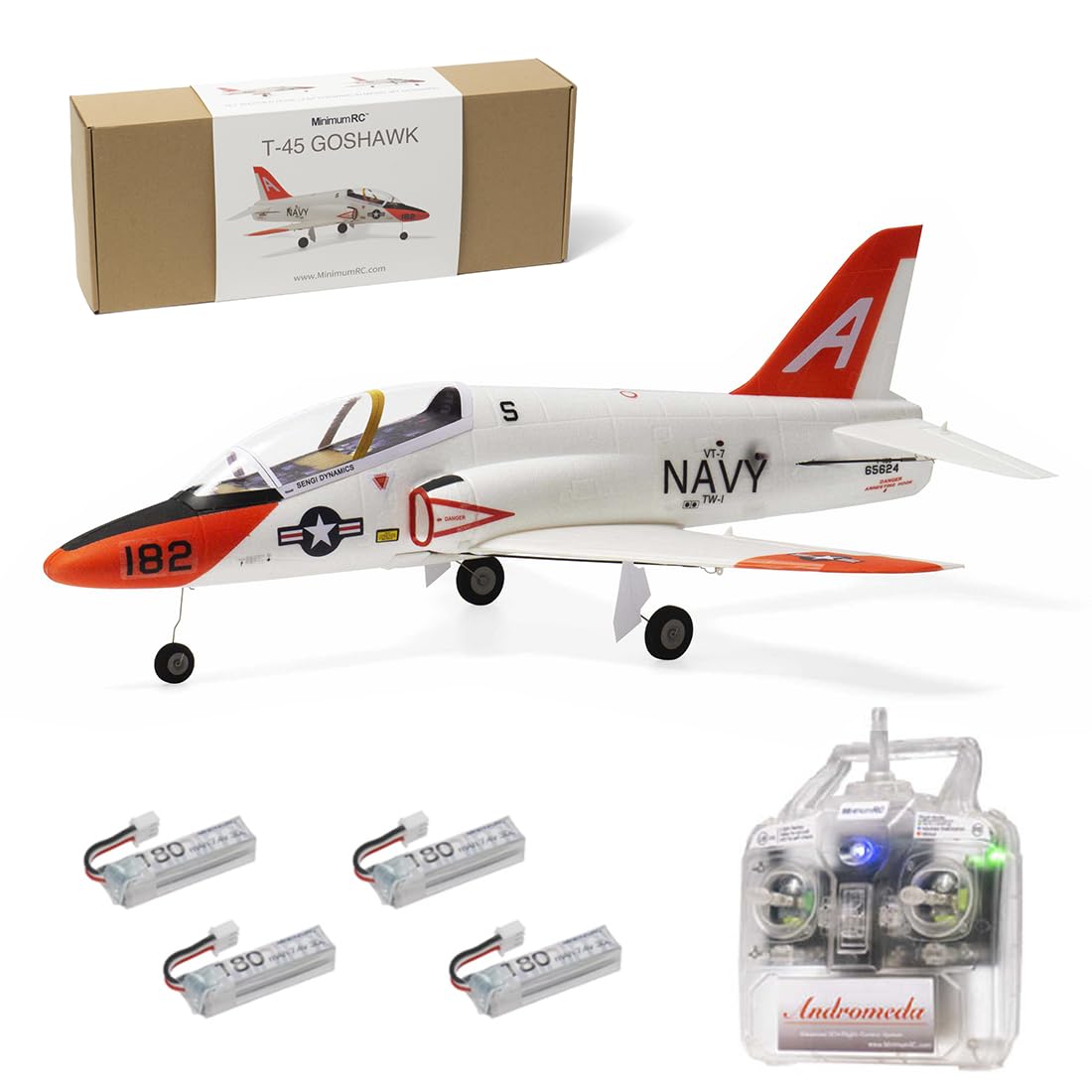 SpedUpX MinimumRC T-45 Micro EDF Jet 30mm 2S, 4CH RC Airplane with Gyro, Pre-Assembled Lightweight Scale Model(Left throttle/4 Battery)