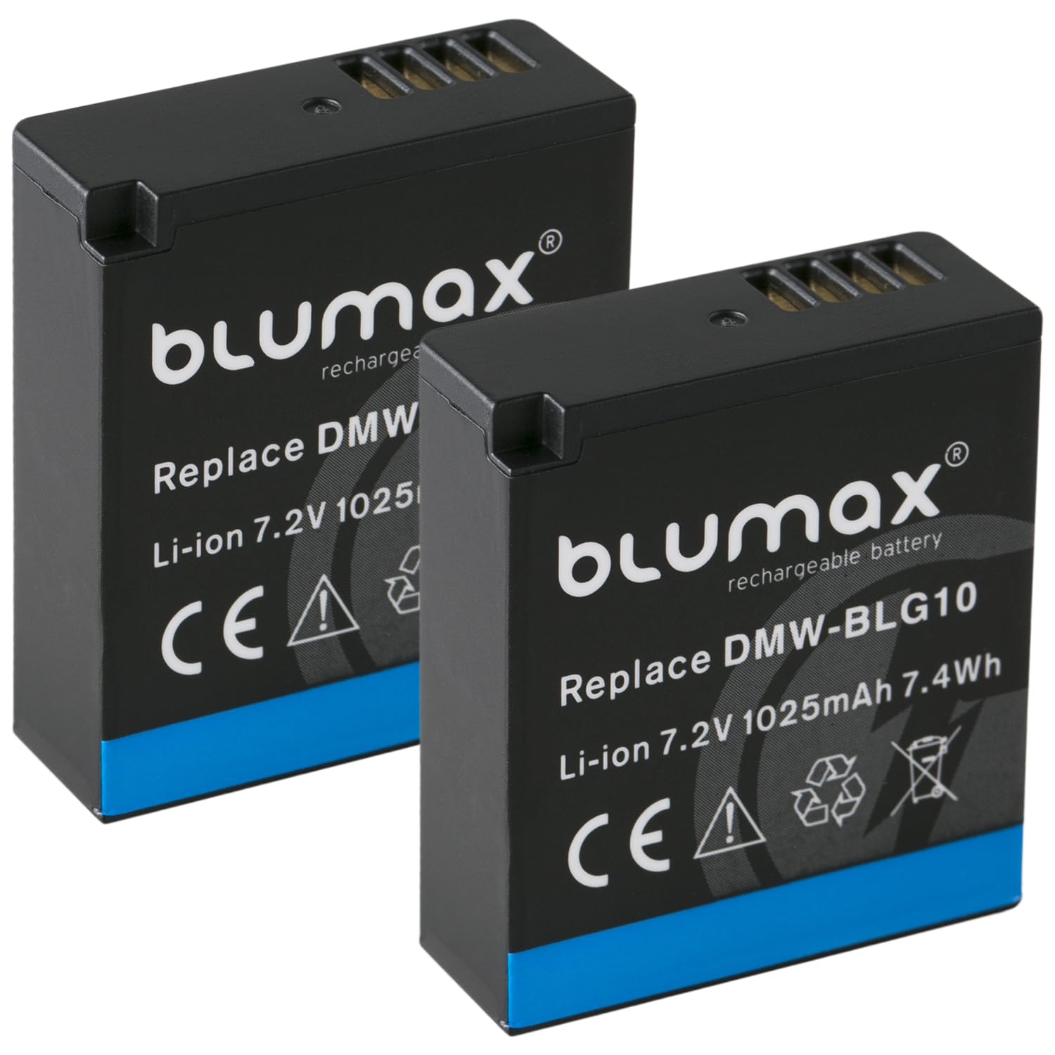 2 batterie di ricambio per Panasonic DMW-BLG10 / DMW-BLG10E [1025mAh] + Mini Dual Charger DMW-BLE9 E BP-DC15 E per Lumix DMC-GF6 GX7 III DC-TZ202 G110