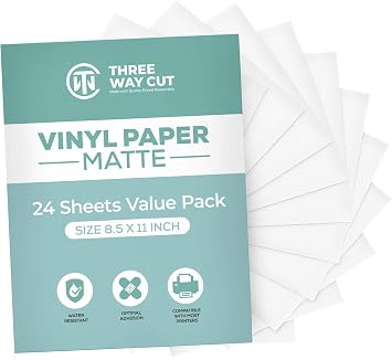 Printable Vinyl Sticker Papers Matte for Inkjet & Laser Printer 24 Sheets White, Decal Paper Tear & Scratch Resistant Quick Ink Dry, Sticker Papers for Making Labels & Crafts