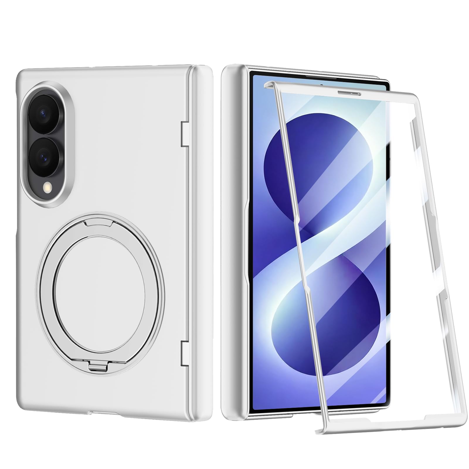 Funda para Samsung Galaxy Z Fold 8 (ancha) con soporte de anillo magnético, [compatible con Magsafe] Protector de pantalla integrado, cobertura completa, bisagra, protección para teléfono Z