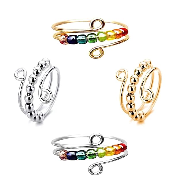 Anillos de Cuentas de Ansiedad,4 anillos de descompresión de acero inoxidable, anillo de ansiedad