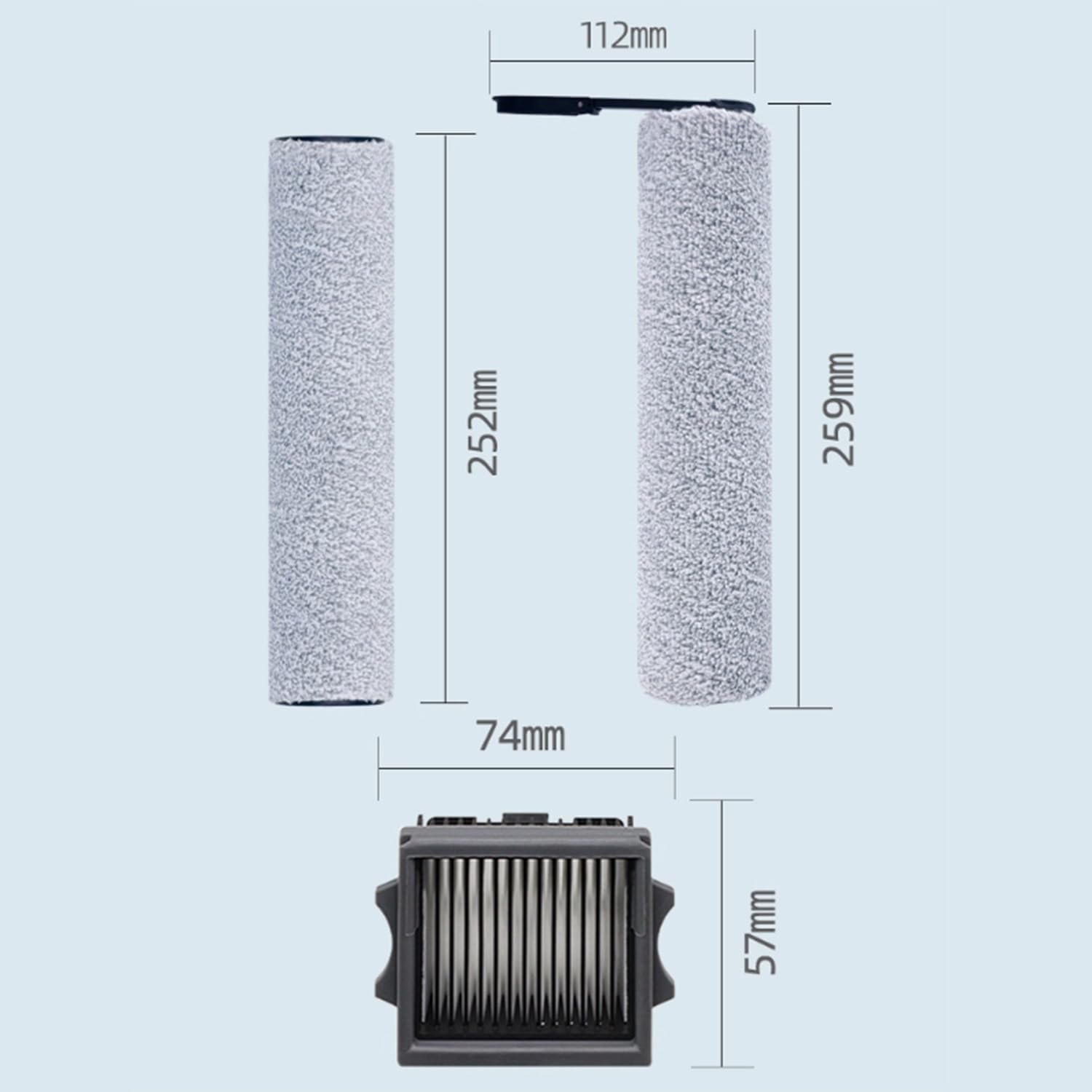 Replacement HEPA Filter,Roller Brush Compatible with Tineco Floor One S9 Artist Pro/Floor One S9 Artist Steam Wet Dry Vacuum Cleaner, Wet Dry parts - 2 Roller Main Brush and 4 HEPA Filters