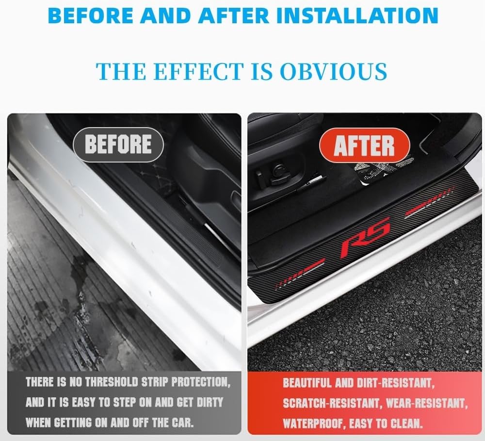 4PCS Carbon Fiber for Camaro Accessories Door Sill Protector RS Emblem Door Sill Scuff Plate Threshold Guard Cover Trim Reflective Automotive Door Sill Sticker (RS)