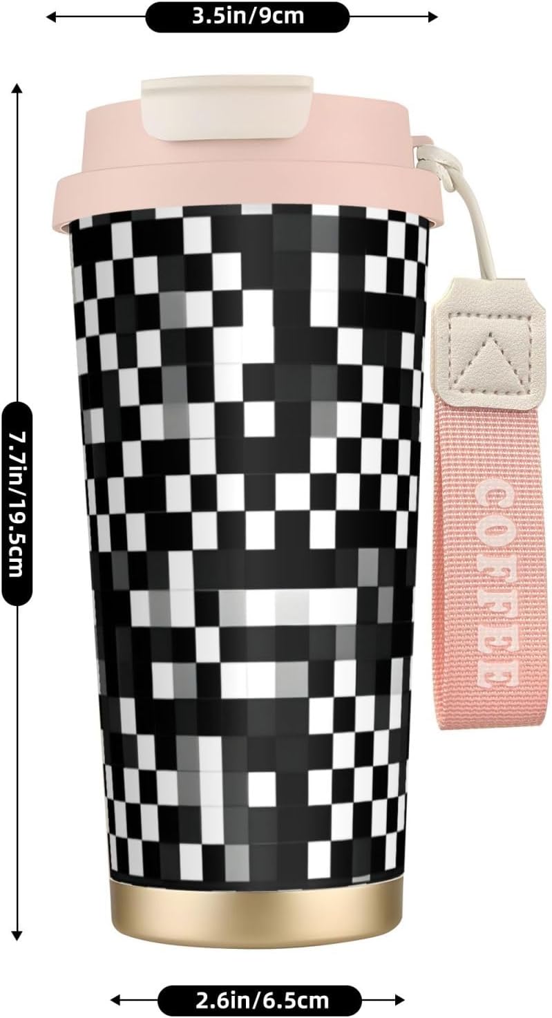 Black White Formula Checkered Pattern Print Leakproof Insulated Coffee Mug,Stainless Steel Dual Drink Travel Tumbler,17 OZ