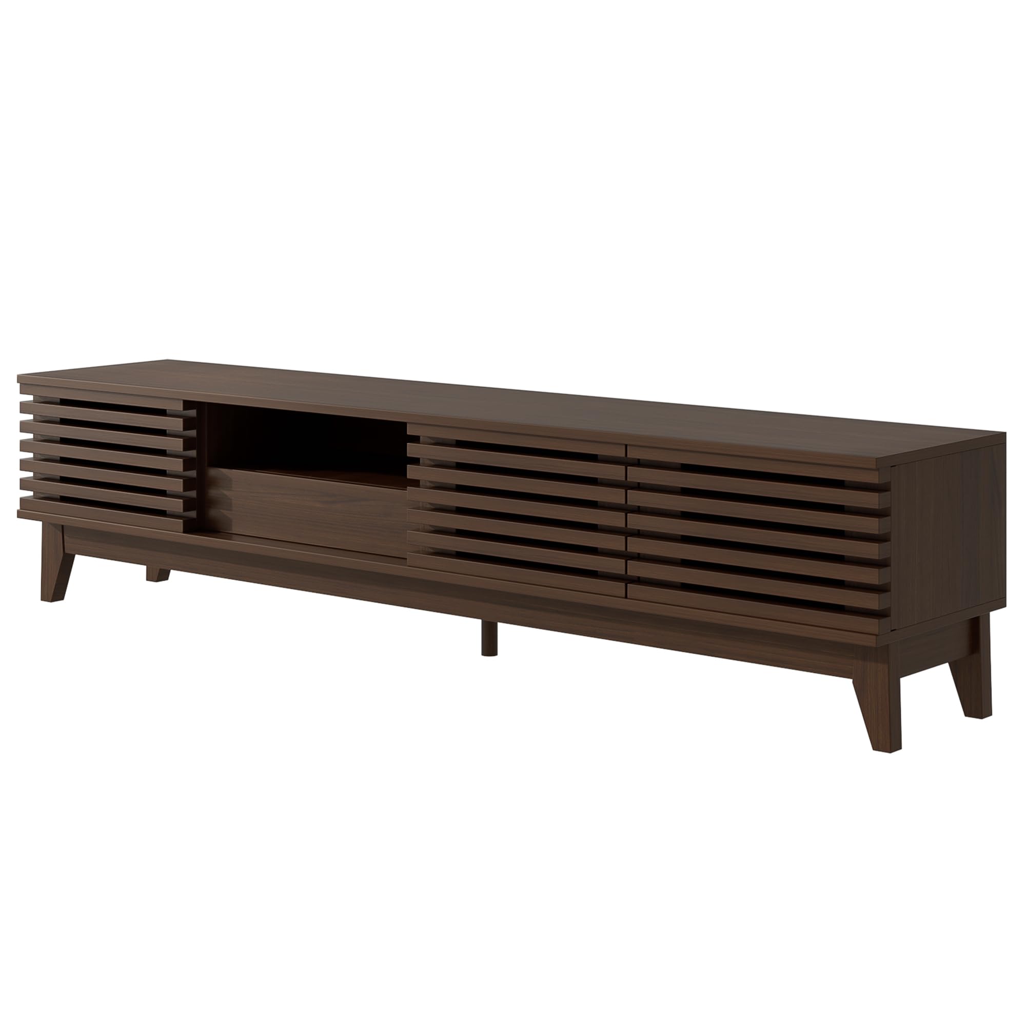 Merax TV-Schrank 170x35x40 cm, TV-Lowboard mit 3 Türen, 1 Schublade, offenen Fächern und Kabeldurchführung, stilvolles TV-Möbel mit großem Stauraum für Wohnzimmer, dunkle Holzfarbe