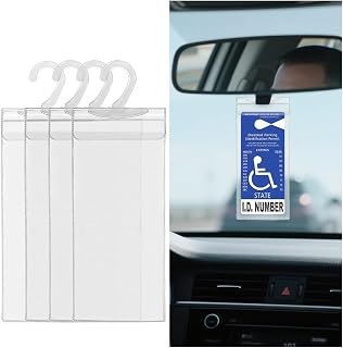 4PCS Car Handicap Placard Holder, Portable Ultra Transparent Vehicle Disabled Parking Permit Protector with Large Hanger, Automotive Handicapped Placard Sleeve, Universal Fit