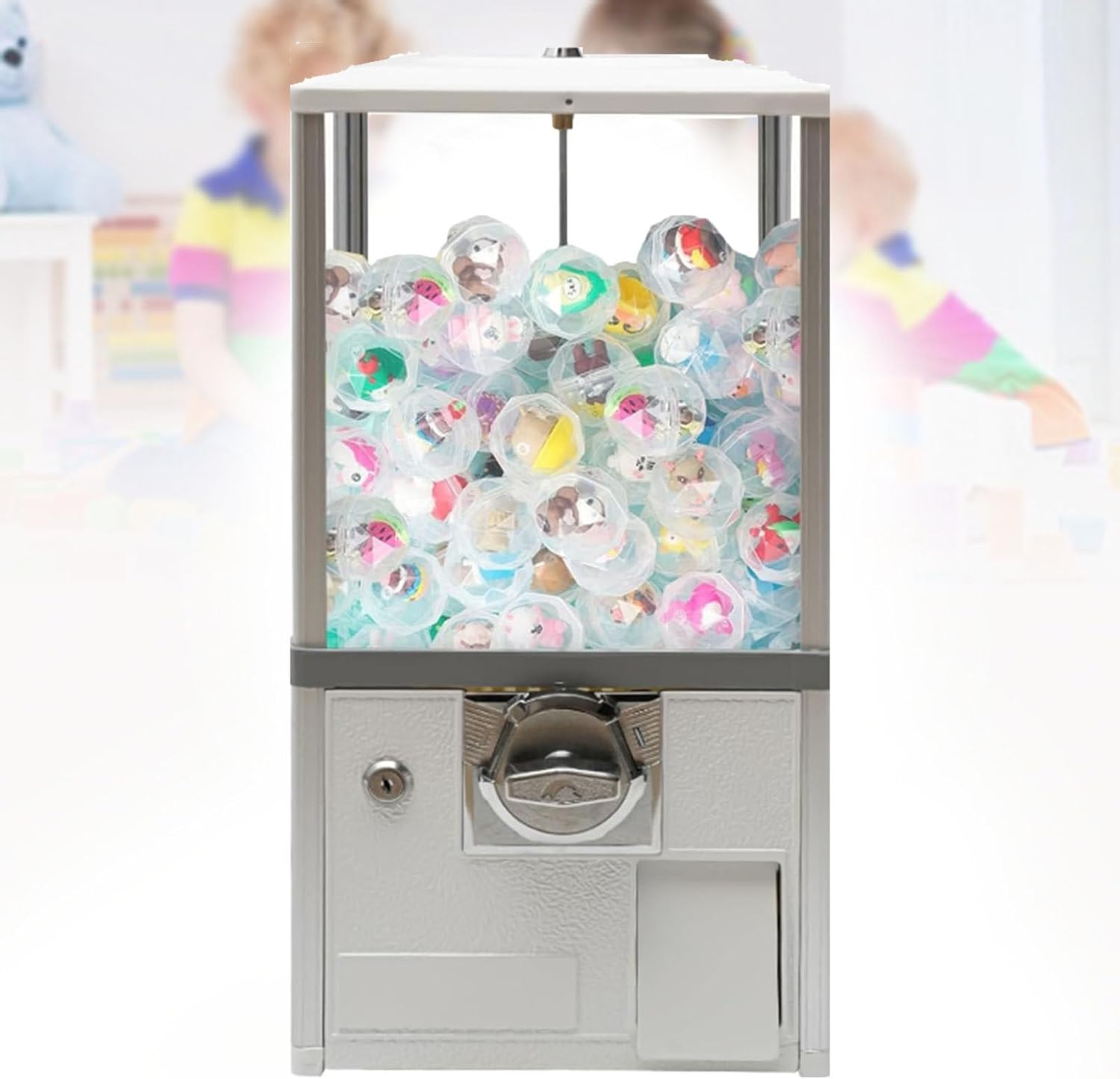Candy Dispenser Vending Machine for Capsule Toys & Gumballs - Clear White Design, Accepts $1 Coins, Fun for Kids & Parties, Perfect for Home or Events