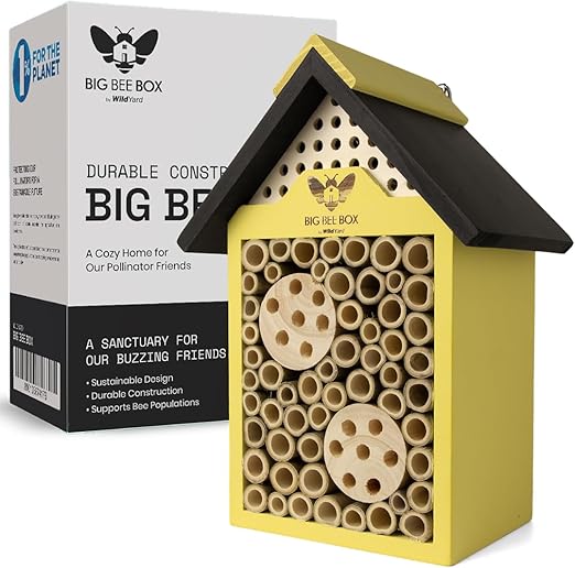 Bee House - Weather-Resistant Natural Wood Mason Bee Box for Power Pollinators - Simple Installation for Gardens - Pollinator House