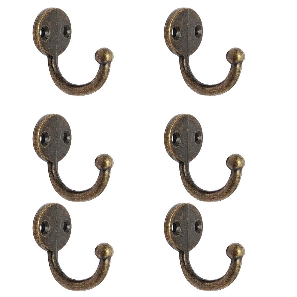Littimoon Lot 6pcs Retro Coat Hat Hook Door Wall Hanger Alloy 35 x 30mm -Bronze