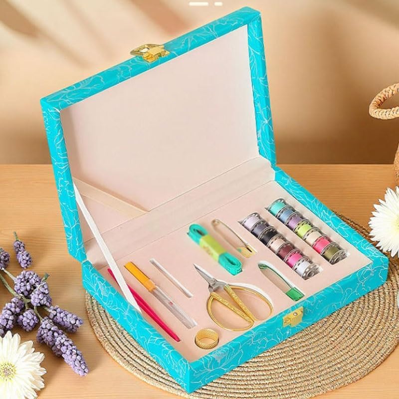 LWECMGSA PU Complete Sewing Accessories Set Travel Home Tools Needle Thread Box