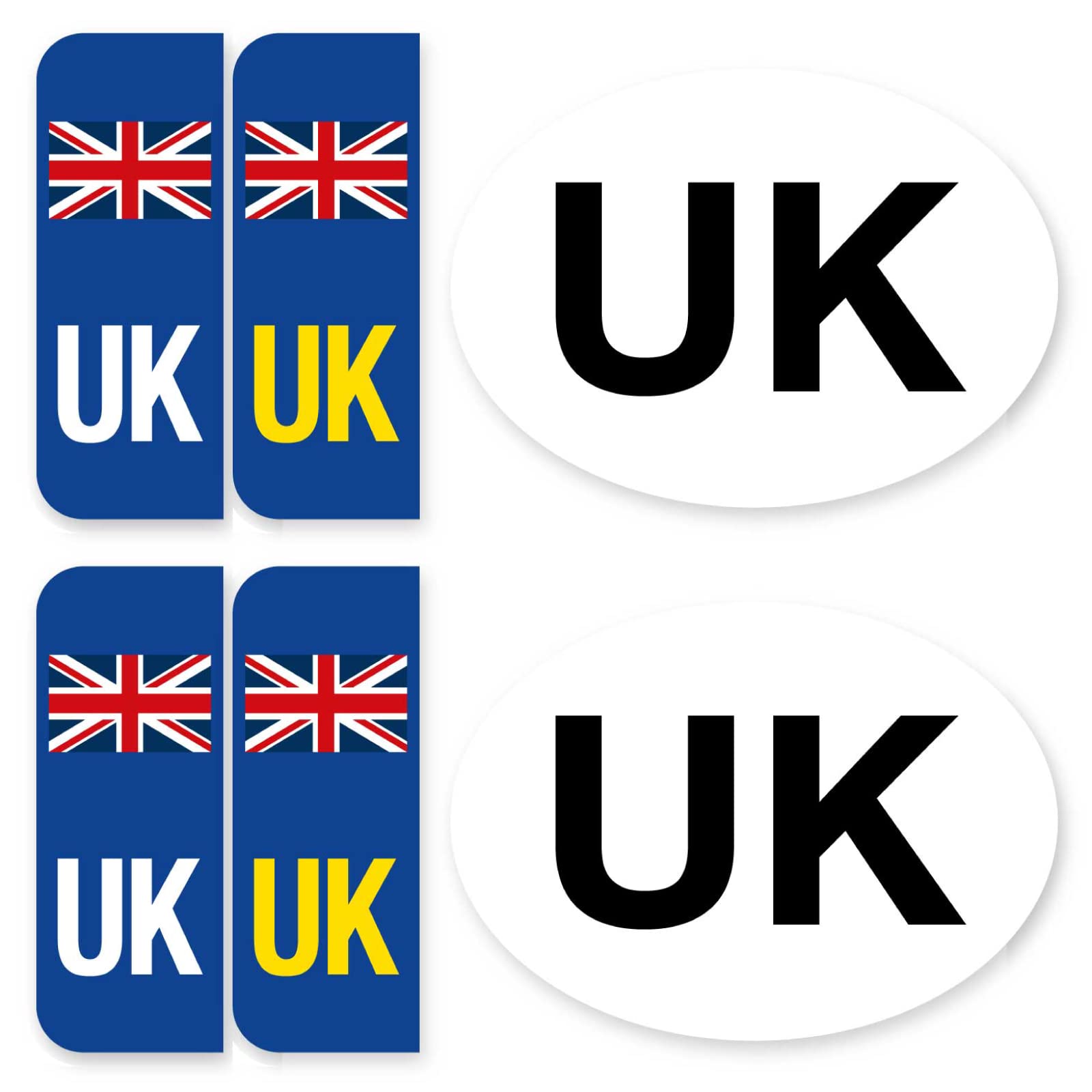 stika.co 2 Sets of Road Legal United Kingdom Symbol Car Reflective Vinyl Stickers, Number Plate Decal for European Roads After Brexit - UK Flag Stickers - 2 Packs