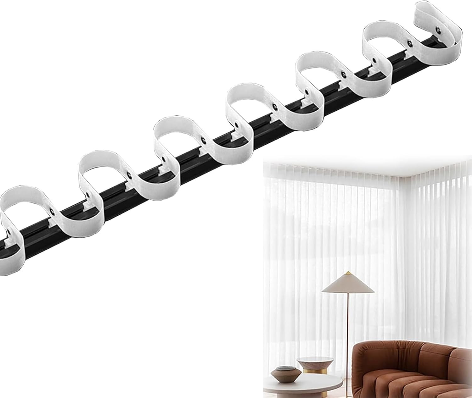 Curtain Single Tracks, Snap Track with Tape Set, S Wave Ripple Curtain Runners, 100-600cm Aluminium Ceiling Mounted Curtain Tracks System, Ripple fold Traverse Curtain Track System