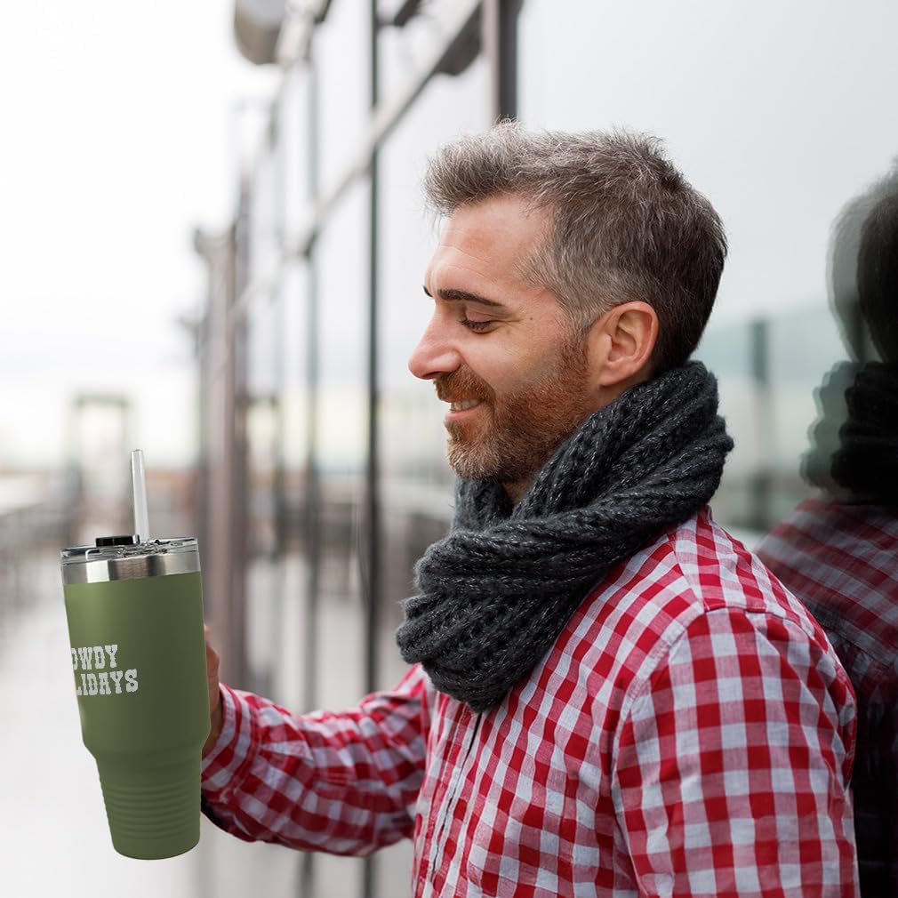 Speedy Pros Tumbler Cups with Straw Howdy Holidays Christmas Xmas Coffee Tumbler with Lid Personalized Insulated Travel Mugs Engraved Stainless-Steel 40 Oz Forest Green Design Only - Image 3