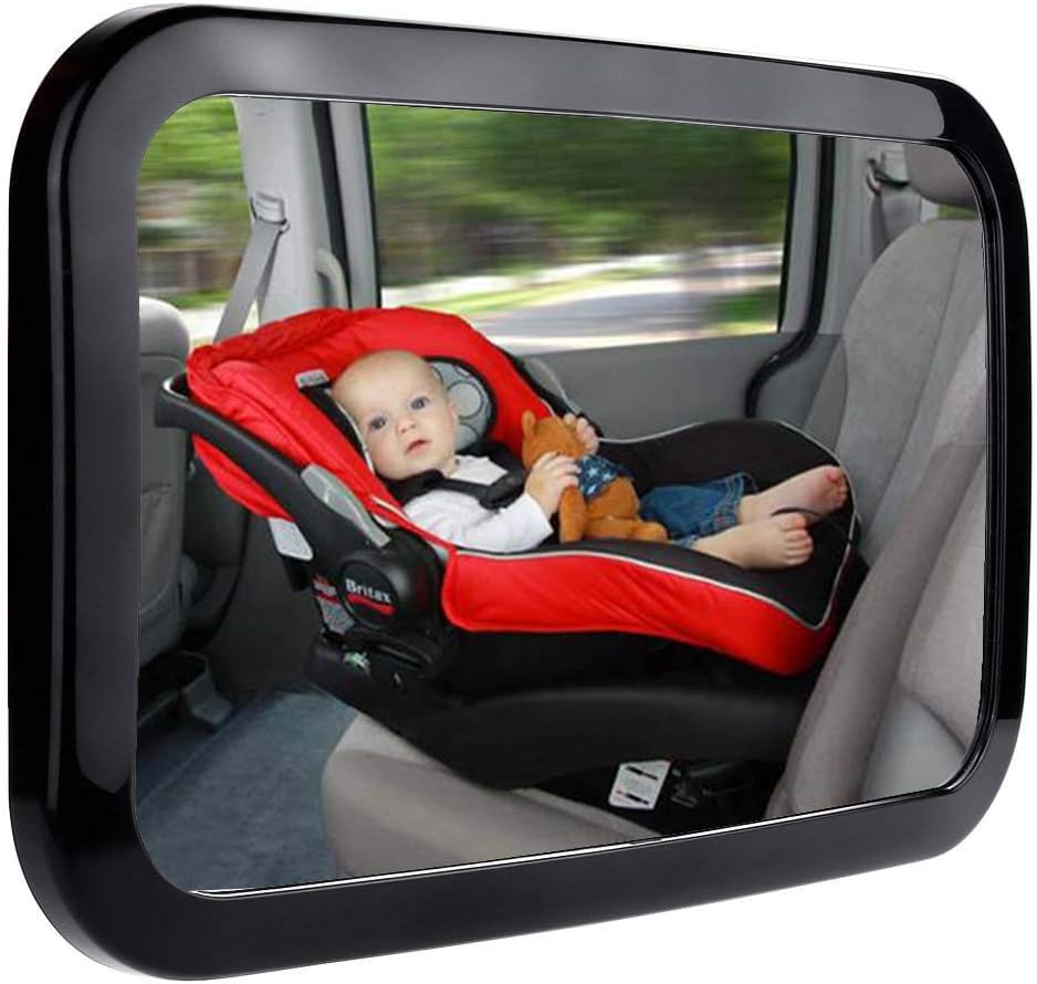 ANDALUS Baby Car Mirror | Back Seat Rear View Mirror | Crash Tested Shatterproof Acrylic | Wide Angle Convex Mirror with 360 Degree Maneuverability (Black 1-Pack)
