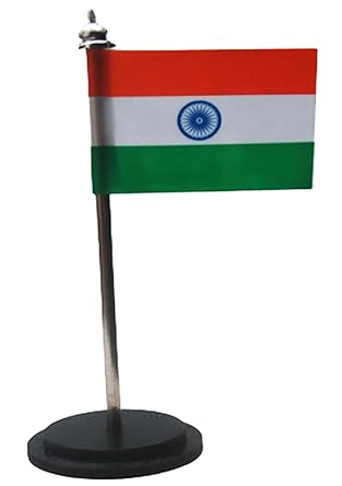Jiyansh Traders Wooden 01 Piece Single Side Indian Car Deshboard,Table And Many More Places Decoration Purpose Uses Flag Steel Body And Round Wooden Stand (Tricolor2)