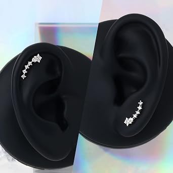 CM Crareesi Mania Star Helix Earrings 16G Curved Cartilage Earrings 316L Stainless Steel Five Tiny Clear CZ Forward Helix Earrings Conch Snug Upper Lobe Studs Earrings