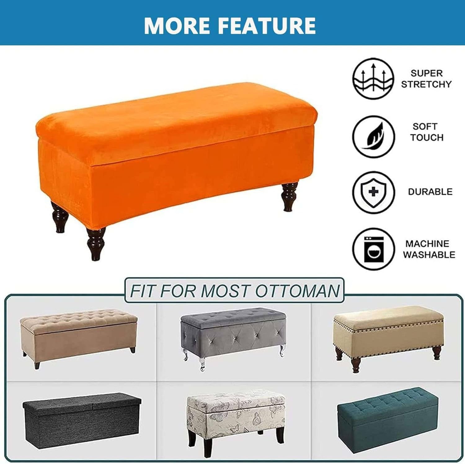 Stretch Velvet Rectangle Ottoman Cover for Storage Ottoman, Non-Slip Footstool Protector Cover, Bench Cover for Living Room and Bedroom Furniture Protection (Color : E, Size : Large)