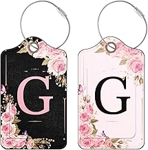 2 Pieces Personalized Airplane Suitcase Labels with Initials, PU Leather Suitcase Labels, Travel Labels for Women and Girls (G)