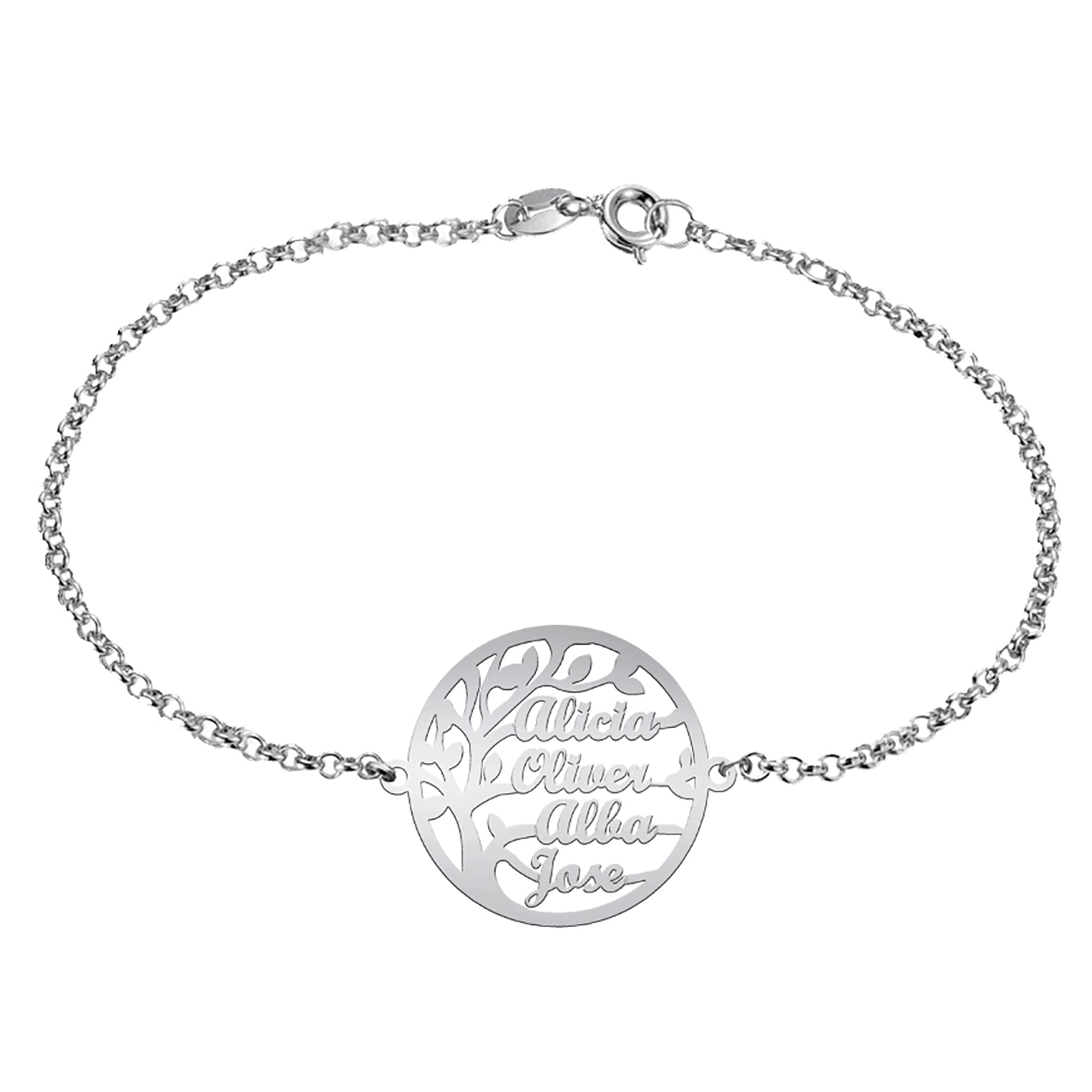 Mi Joya Personalizada Mi Joya Personalizada Pulsera Arbol de la Vida con Nombres o Mensaje - Regalo para Mamá, Abuela el Día de la Madre, Navidad o Enamorados (A1 Plata, 3 Nombres)