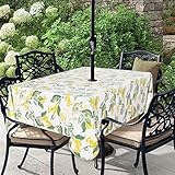 Fitable Rectangle Outdoor Tablecloth with Umbrella Hole and Zipper- 60x84 Inch Yellow Lemons Waterpr