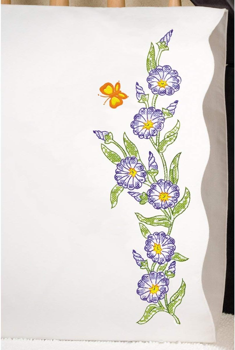 Morning Glories Stamped for Embroidery Pillowcases - Set of 2