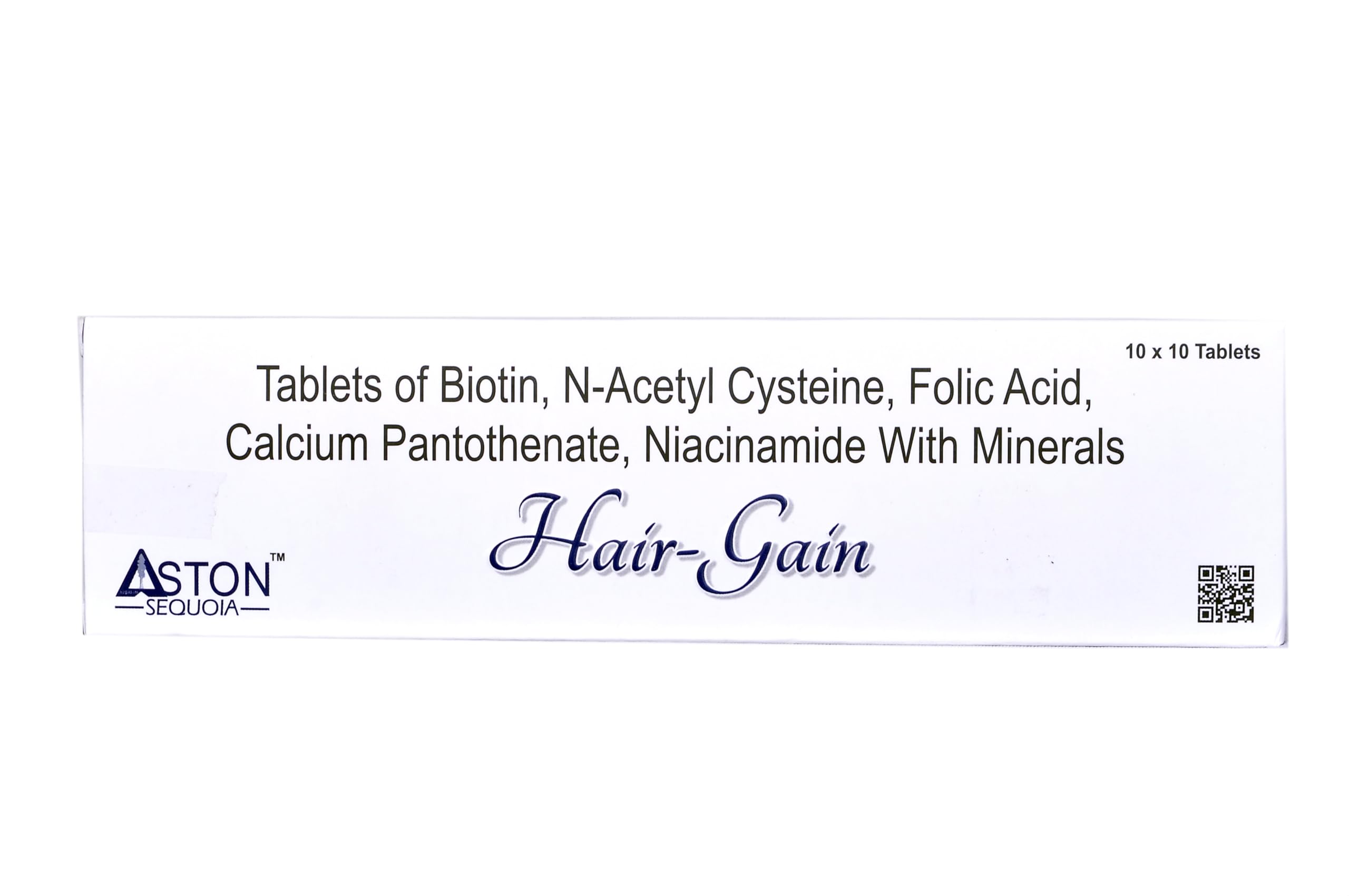 Hair-Gain 10 Tablets (1 strip) Biotin, N-Acetyl Cysteine, Folic Acid, Calcium Pantothenate, Niacinamide With Minerals. 1 Strip of 10 tablets