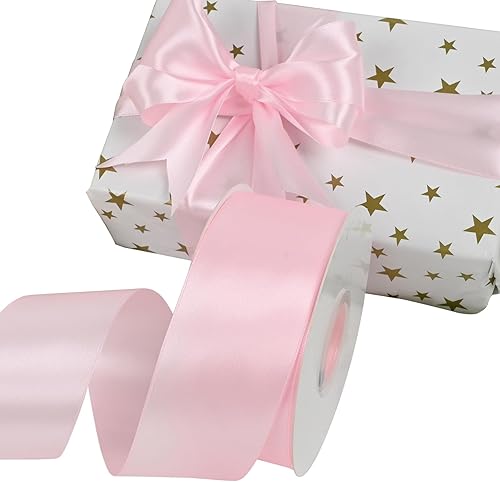 Miniatura 239 de Cinta de satén rosa polvoriento de doble cara de 1/4 pulgadas x 50 yardas, cintas de poliéster polvorientas para envolver regalos, cinta de tela